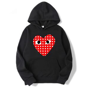 Comme Des Garcons White Dotted Heart Hoodie