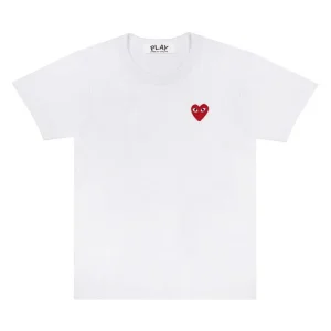 CDG Play Basic T-Shirt Red Emblem (White)